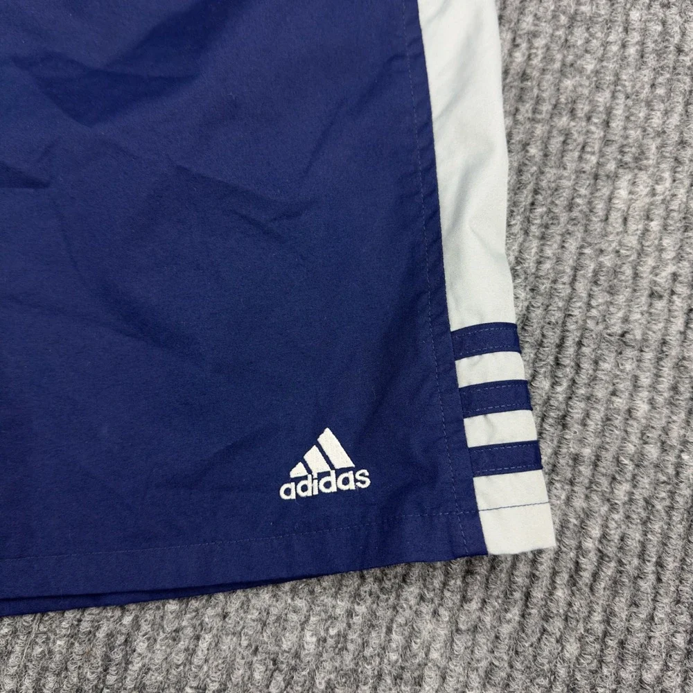 Adidas Vintage 2002 Mens Navy Blue Grey Striped Athletic Training Shorts AGC 003